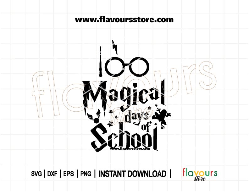 100 Magical Days of School SVG cut file with wizard theme elements, perfect for teacher shirts, student crafts, and 100th day classroom celebrations