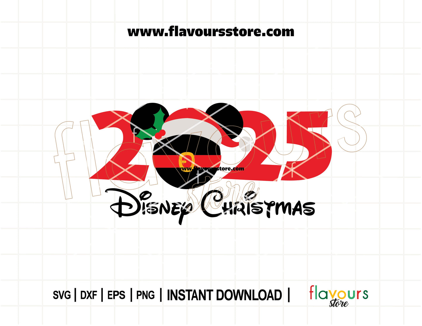 Festive Mickey Mouse head with a red Santa hat in SVG cut file style, perfect for Cricut and Silhouette holiday crafts and Disney-themed projects.