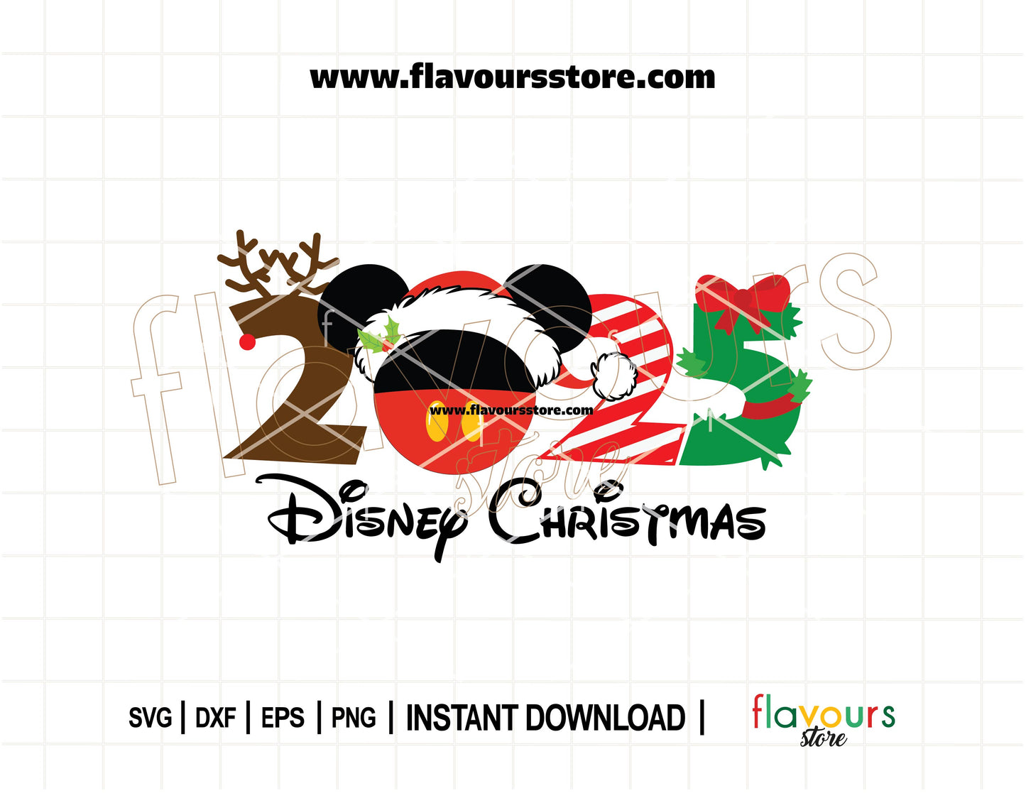 Mickey Mouse head wearing a Santa hat in a Christmas SVG cut file for Cricut and Silhouette, perfect for 2025 holiday crafting.