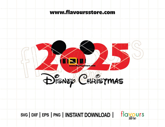 Festive Mickey Mouse ears with a Santa hat in a Christmas SVG cut file for Cricut, ideal for DIY Disney holiday shirts and ornaments.