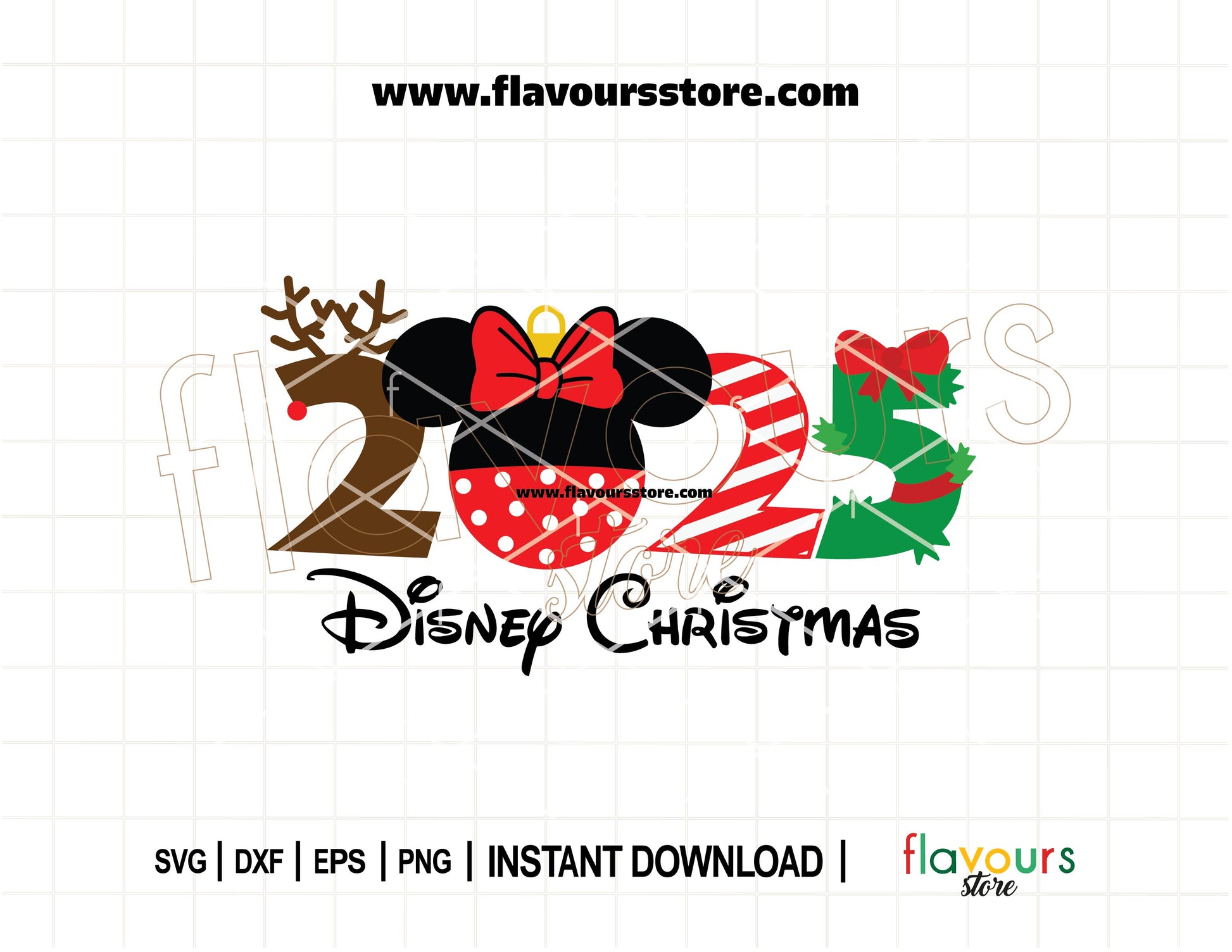 Festive Minnie Mouse ears with a Christmas ornament and bow, digital SVG cut file for Cricut and Silhouette, perfect for 2025 holiday crafts and shirts.