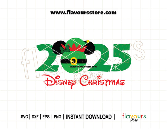 Festive Minnie Mouse ears with elf hat design in a Christmas SVG cut file format, perfect for Cricut and Silhouette holiday crafts.