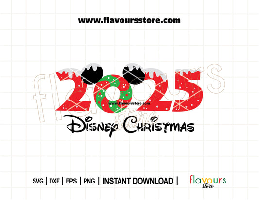 Mickey Mouse ears with snowflakes in a Christmas-themed SVG cut file for Cricut and Silhouette, perfect for 2025 Disney holiday crafts.