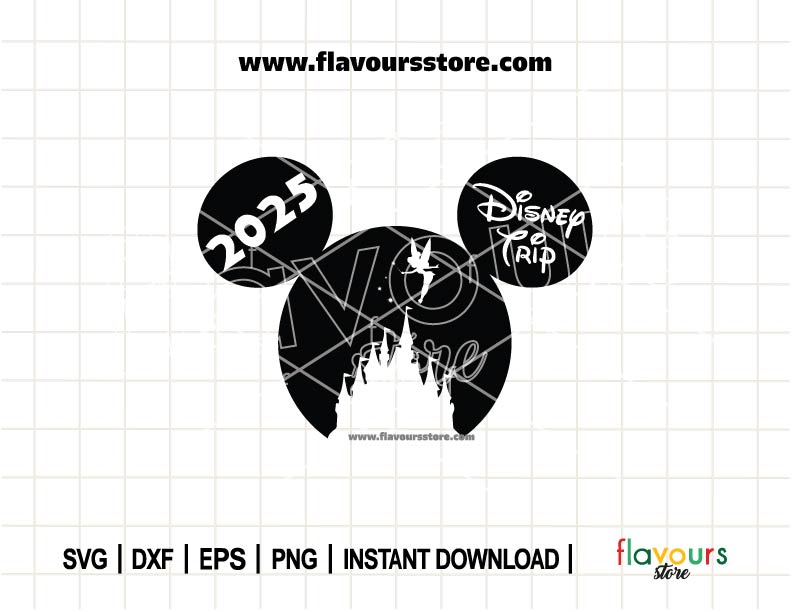 2025 Disney Trip, Mickey Ears Disney Castle SVG Cut Files