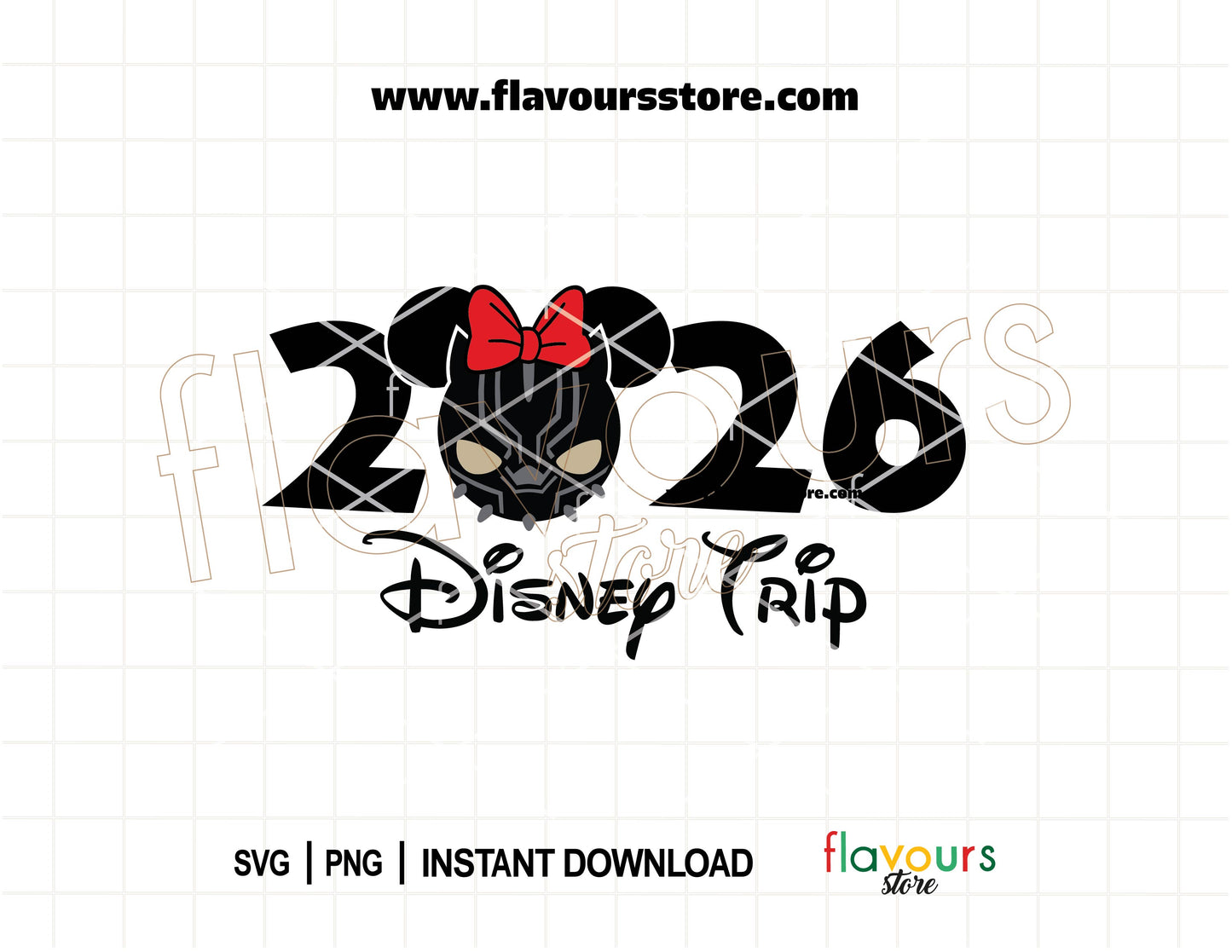 2026 Disney Trip Black Panther Minnie Ears SVG design for Cricut matching family shirts Marvel inspired