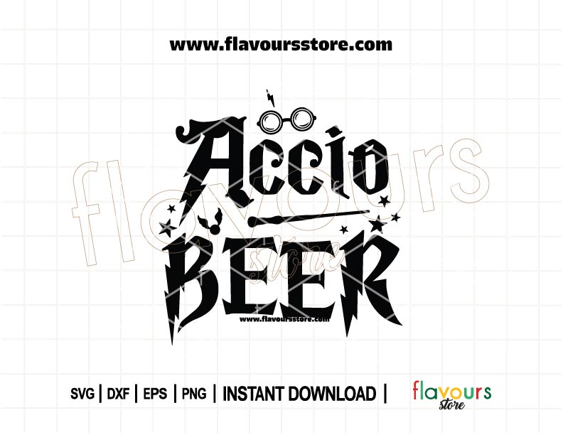 Funny wizard-themed “Accio Beer” SVG cut file for Cricut, perfect for mugs, shirts, and magical party crafts