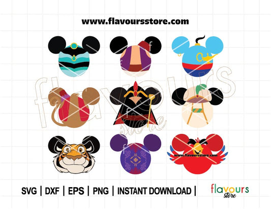 Mouse Ears Bundle SVG | Genie Svg | Magic Lamp Svg | Princess Svg | Prince Svg | Cut File For Cricut SVG | Silhouette Cut File
