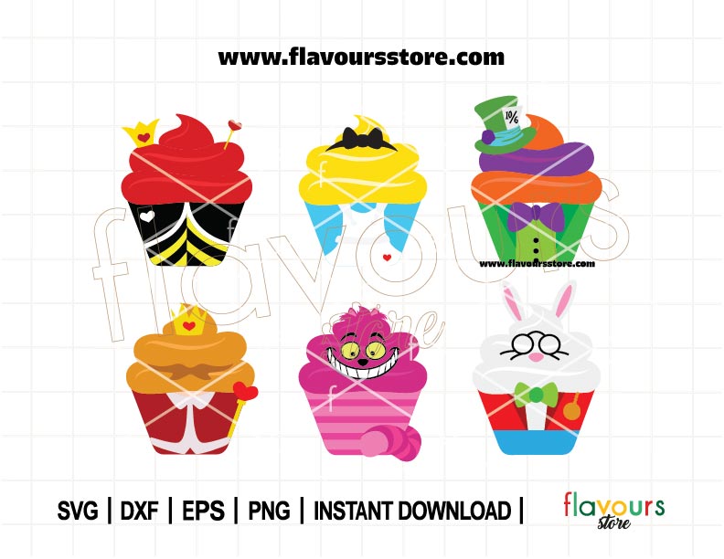 Alice In Wonderland Cupcakes Bundle, Disney Cupcakes, SVG Cut File Cricut