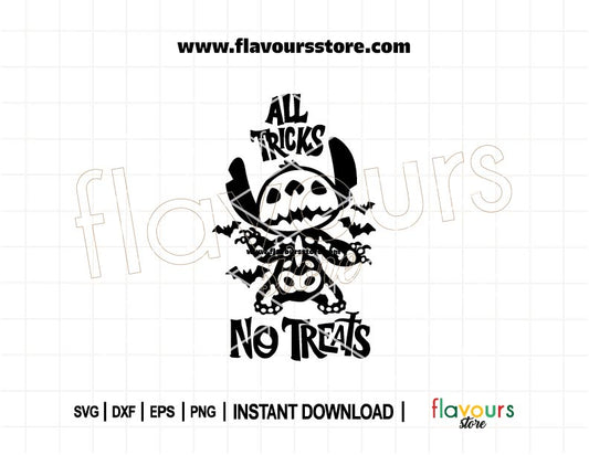 Stitch Halloween SVG file – Skeleton Stitch “All Tricks No Treats” cut file for Cricut and Silhouette Halloween shirts and bags