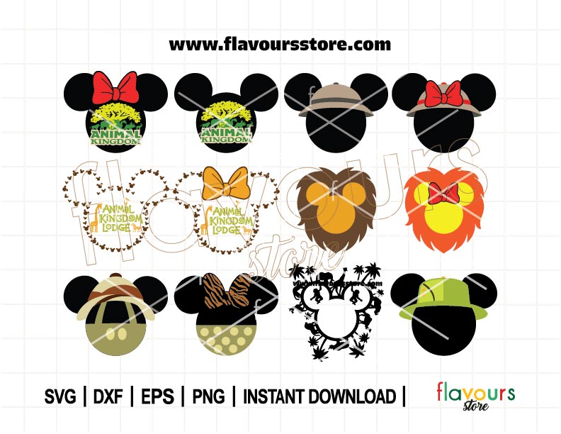 Mouse Safari Ears Hat Bundle SVG, Animal Kingdom Ears Svg, Matching Family Safari Svg, Safari Hat Svg, Cut File For Cricut Silhouette