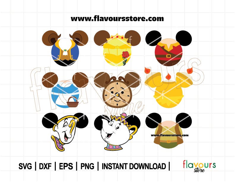 Beauty Mouse Ears Bundle SVG, Enchanted Princess Ears and Beast Designs Cut File for Cricut, Instant Download