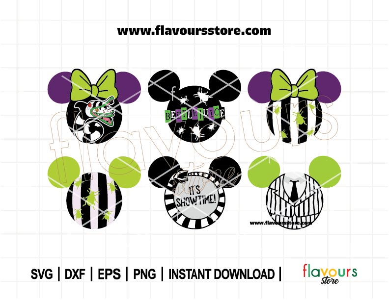 Beetlejuice Ears Bundle SVG, Beetlejuice Movie, Mouse Head, Mickey Ears, Halloween Horror Shirt Design Sandworm, Family Horror, Cricut