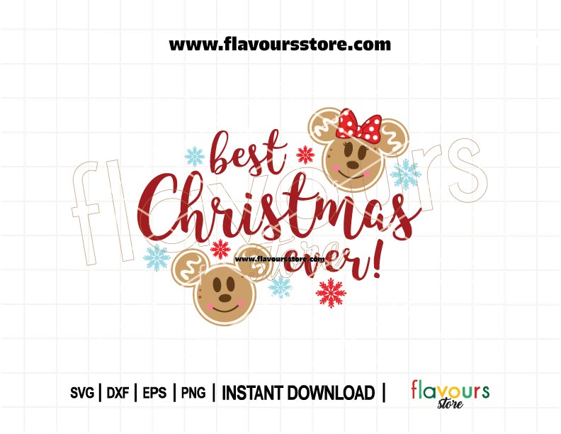 Gingerbread cookie SVG with mouse ears and “Best Christmas Ever” phrase, perfect for Disney holiday shirts, crafts, and Cricut DIY projects.