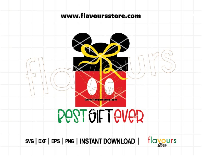 SVG of a Mickey-shaped present with a bow and “Best Gift Ever” quote — perfect for Disney-themed Christmas shirts, gifts, and holiday crafts.
