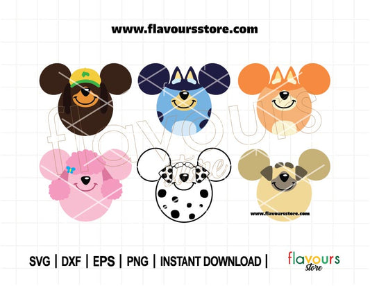 Bluey Ears Bundle SVG, Blue Heeler Png, Dog Friends Ears, Blue Dog, Designs for Cricut, Instant Download