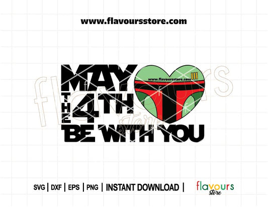 Boba Fett Heart SVG design for Star Wars Day, May the 4th Be With You, Cricut, Silhouette, and DIY crafts. Perfect for Star Wars-themed gifts, t-shirts, mugs, and party decor.