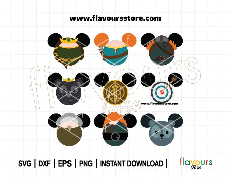 Brave Mouse Ears Bundle SVG | Merida Ears Svg | Queen Elinor Svg | King Fergus Ears Svg | Triplet Ears Svg | Cut File For Cricut SVG