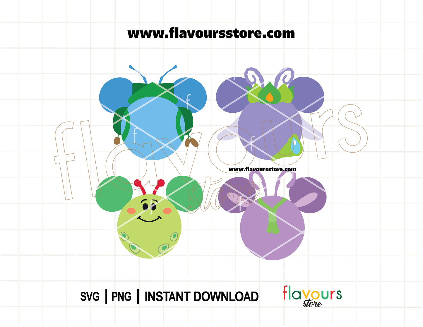 Bug friends ears bundle SVG PNG with ant characters and mouse ears design for Cricut, sublimation and custom family shirts
