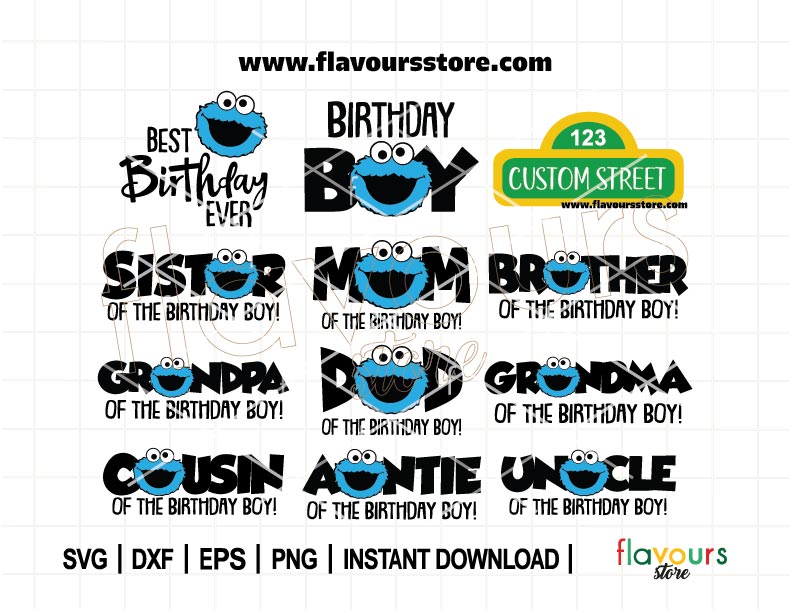 Cookie Monster Birthday Boy SVG Bundle featuring Sesame Street-inspired designs for Cricut and Silhouette projects