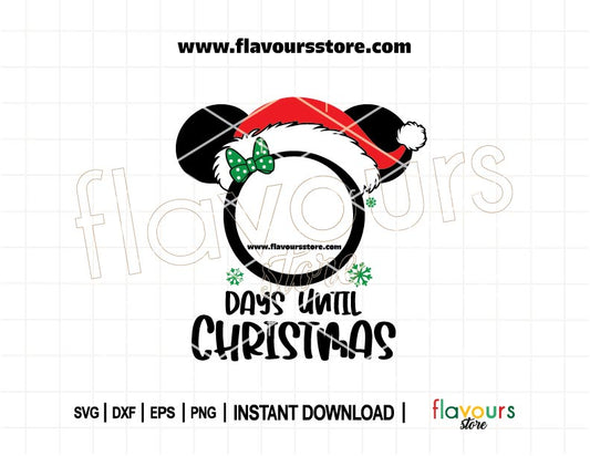 Festive Minnie ears Christmas countdown SVG cut file featuring space to track days until Christmas – perfect for Disney-themed holiday decor and crafts.