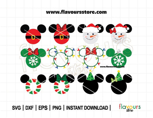 Christmas Ears Bundle SVG, Merry Minnie & Mickey Designs, Perfect Cut Files for Cricut, Ideal Gift for Disney Lovers