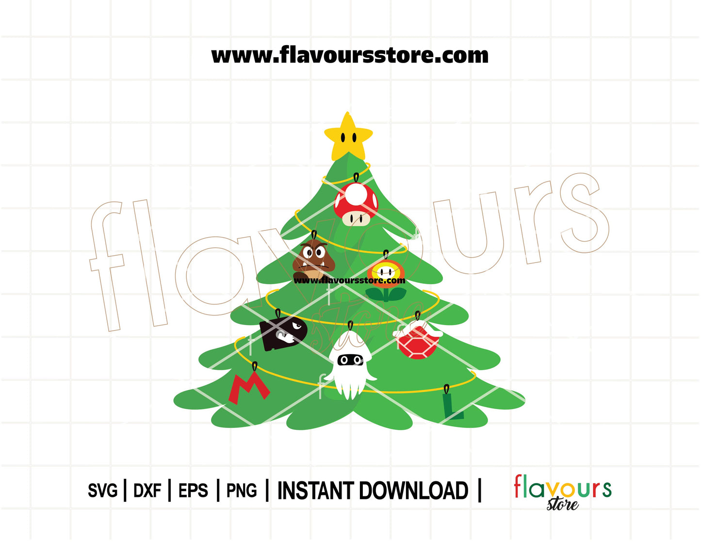 Super Mario Bros characters designed as Christmas tree ornament SVGs, perfect for Cricut and Silhouette holiday crafting.