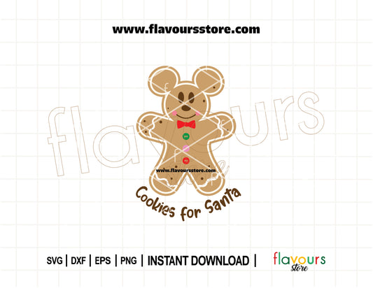 Mickey Mouse-themed “Cookies for Santa” SVG cut file for Cricut and Silhouette Christmas crafts featuring festive plate design.