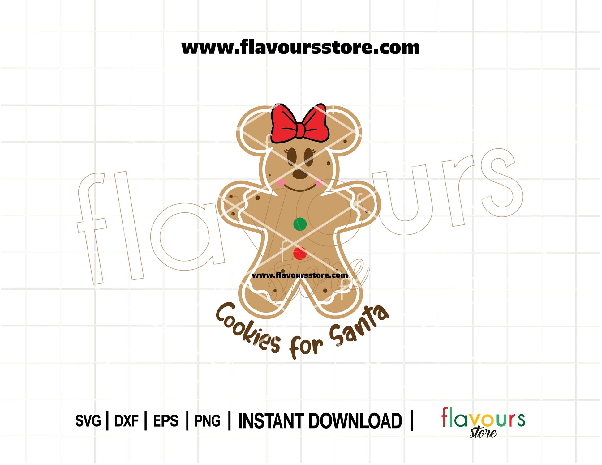 Minnie Mouse Christmas “Cookies for Santa” SVG cut file with bow and festive design, for Cricut and Silhouette crafts.