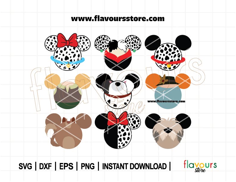 Dalmatian Ears Bundle SVG, Cruella Ears Png, Dog Friends Ears, Perdita Ears, Pongo Dog, Patch clipart png, Designs for Cricut, Silhouette