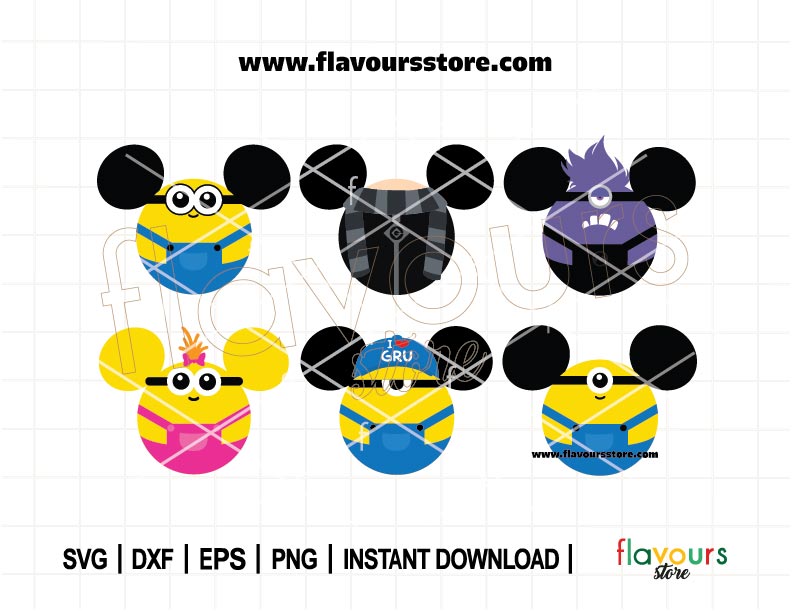 Despicable Me Bundle SVG, Mouse Ears, Minions Ears Svg, Evil Minion Svg, Banana Svg, Kevin, Bob, Stuart, Mouse Head, Cut File For Cricut