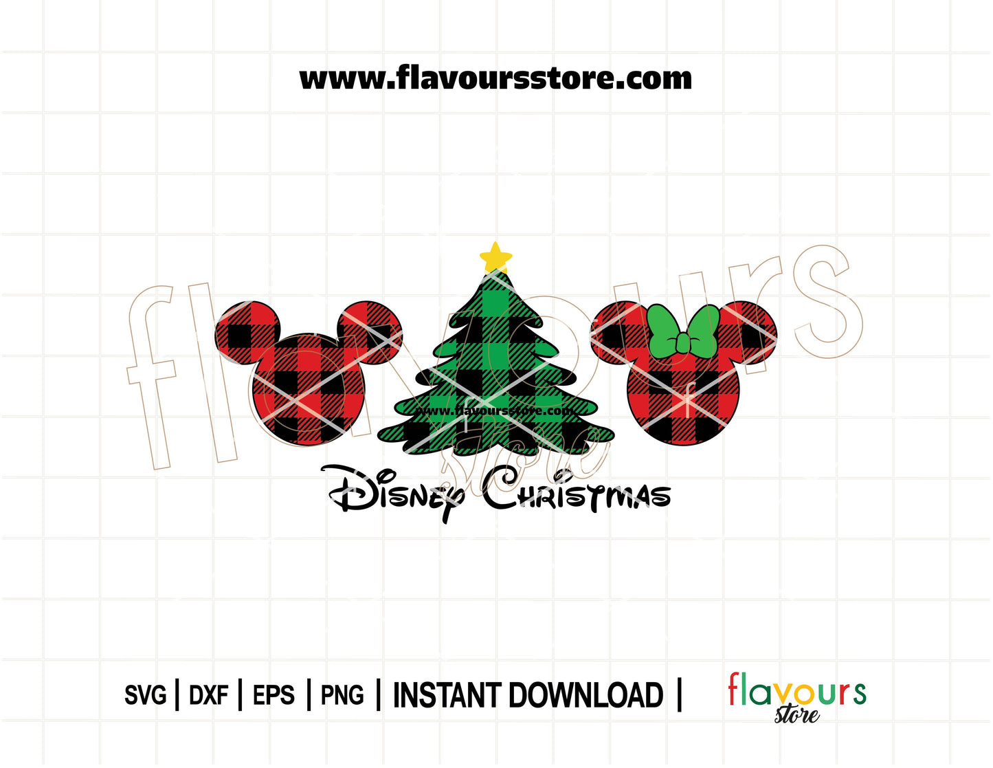 Disney-inspired Mickey and Minnie mouse ears in red buffalo plaid with Christmas holiday elements – festive SVG cut file for Cricut and Silhouette projects.