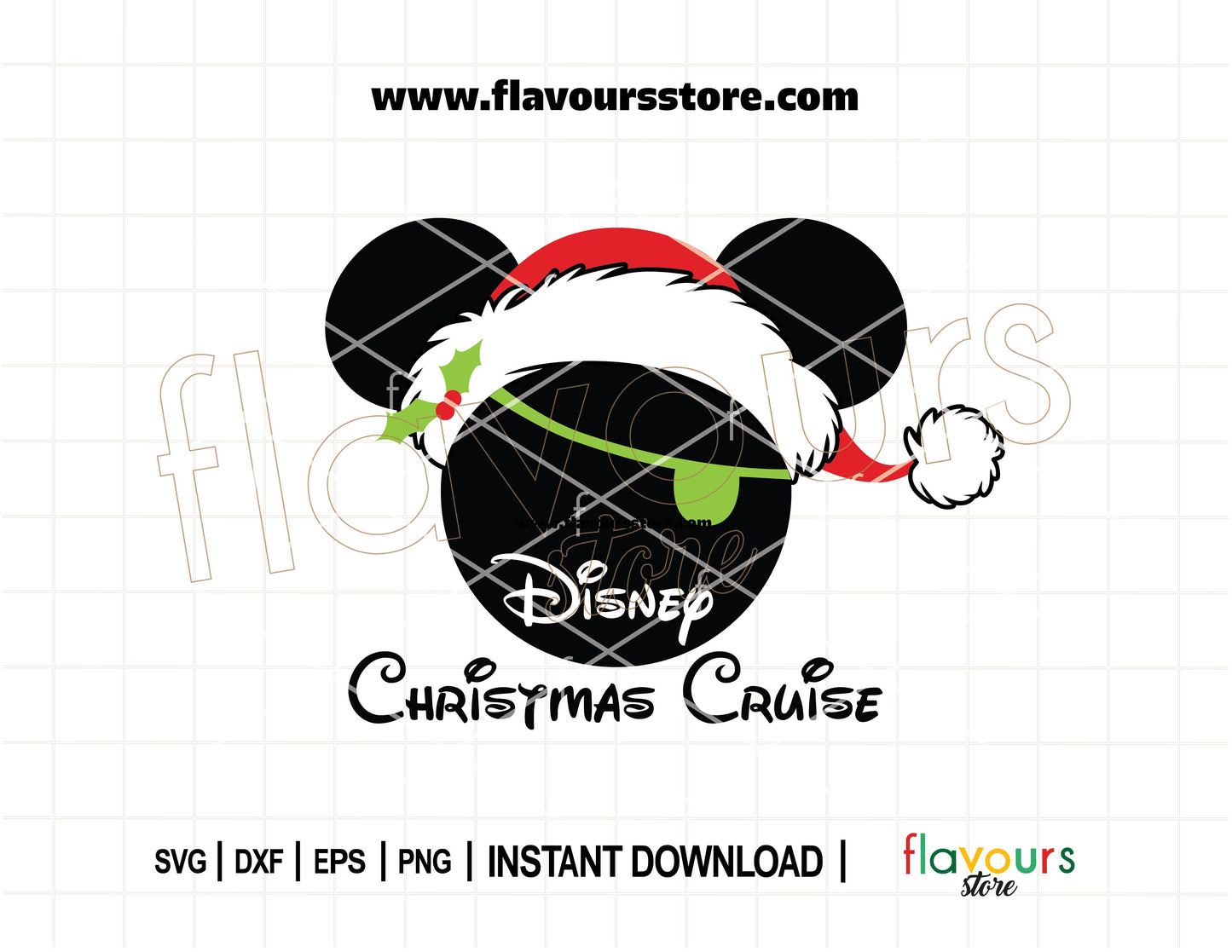Mickey Mouse pirate head with Santa hat and nautical Christmas elements – digital SVG cut file for Disney Christmas cruise crafts and shirts.