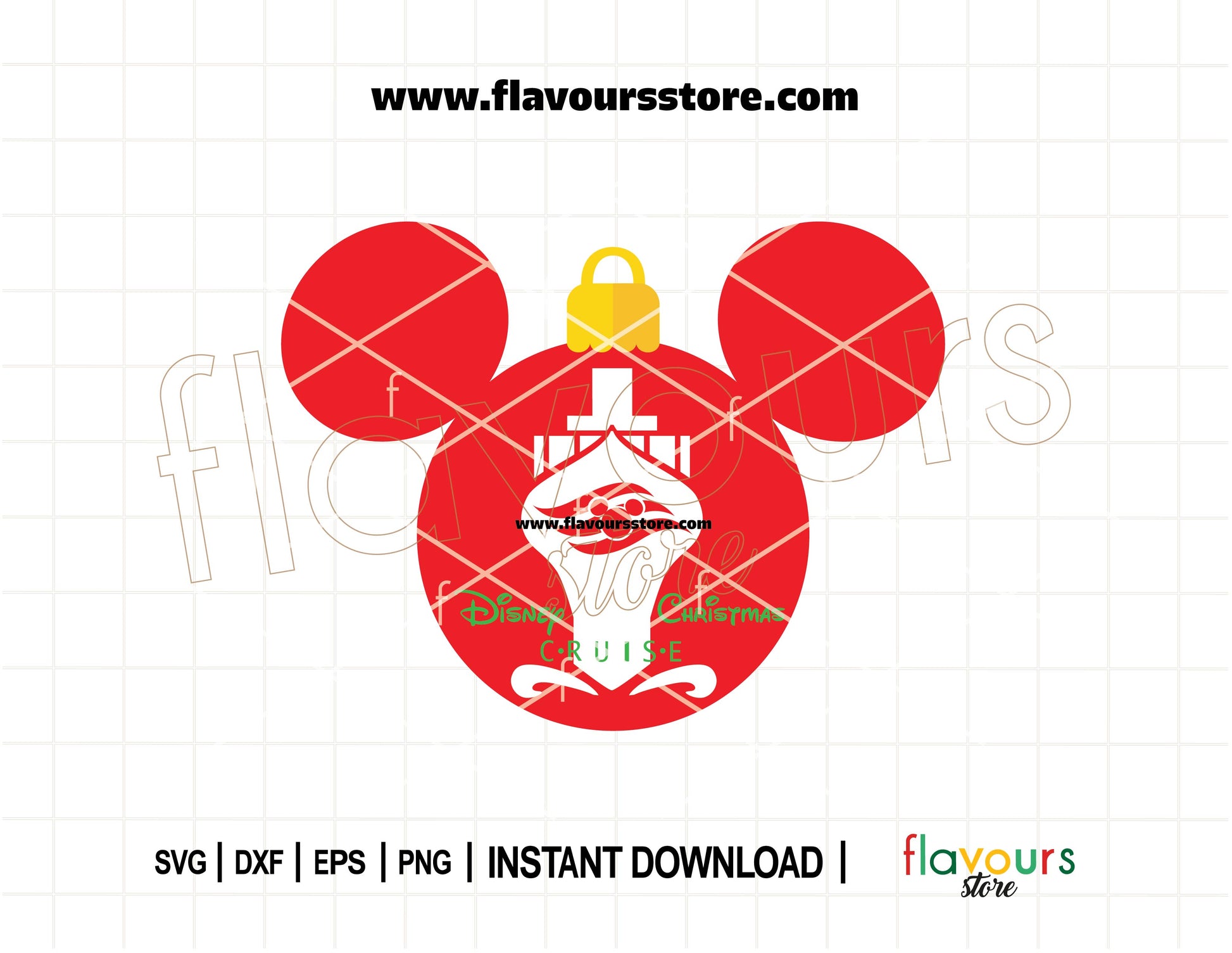 Digital SVG cut file of a Christmas-themed cruise ship shaped like a Mickey Mouse head – designed for Disney holiday ornaments and cruise crafts.