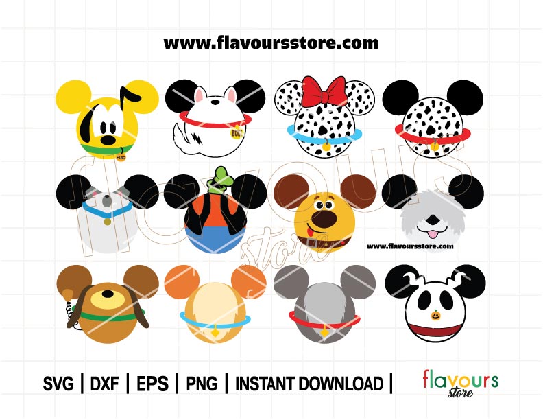 Dogs Ears Bundle SVG, Bolt Ears Svg, Pluto Ears, Slinky Dog Ears Svg, Percy Ears, Dug Ears, Cut File For Cricut SVG