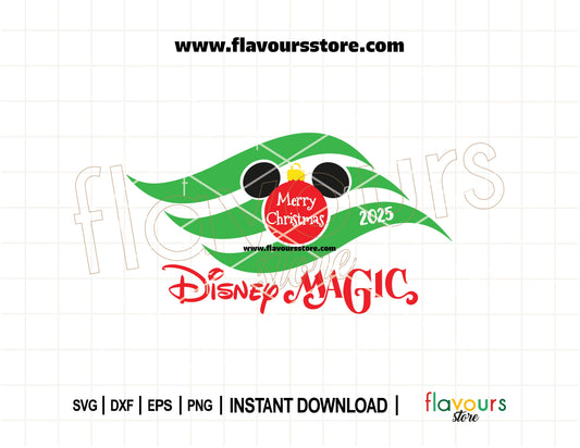 Festive Disney Magic Christmas ornament SVG featuring cruise ship flag and Mickey ears – perfect for Cricut and Silhouette holiday crafts.