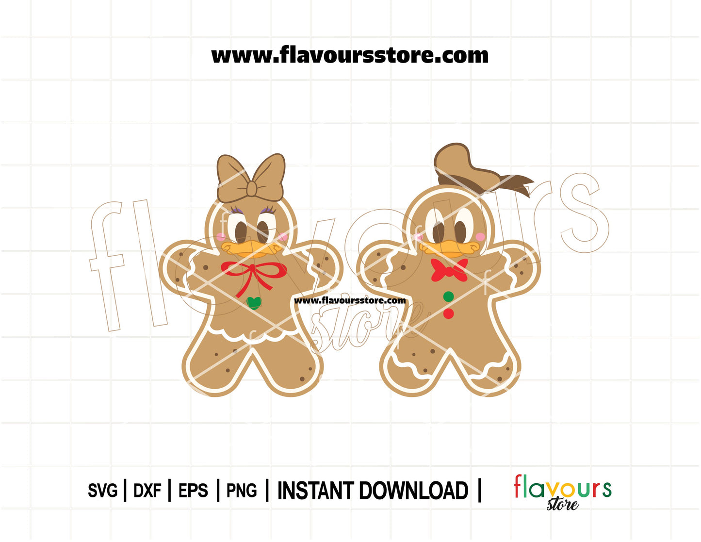 Cute Christmas SVG featuring Donald and Daisy Duck decorated as Christmas cookies – great for baking day crafts, shirts, aprons, and Cricut projects.