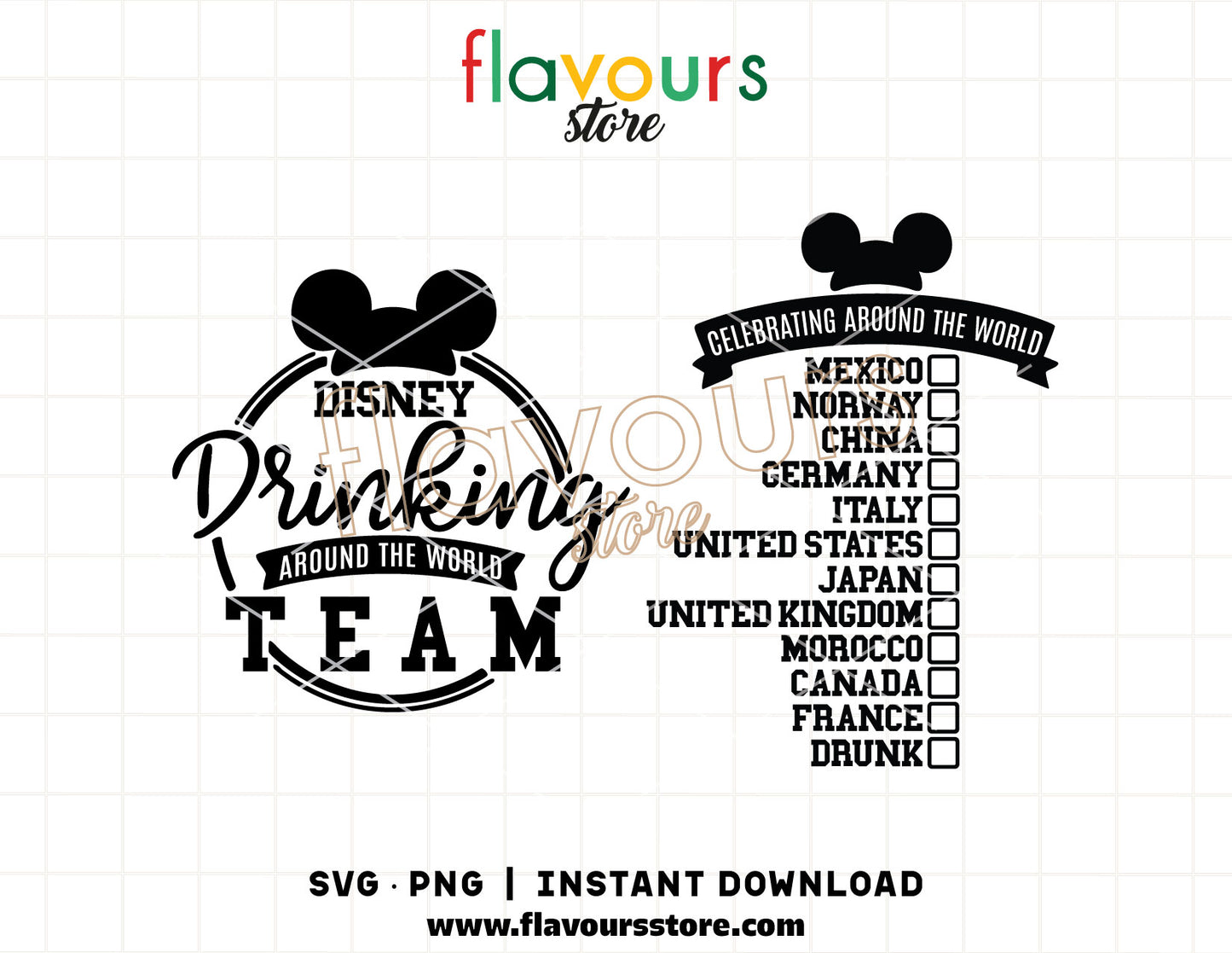 Drinking Around the World SVG cut file with travel vacation design and mouse ears style for Cricut and sublimation projects