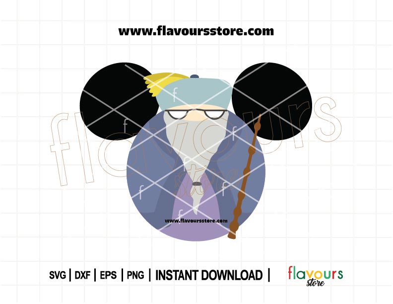 Dumbledore mouse ears SVG design with wizard hat and magical elements, perfect for Cricut crafts and Potter-inspired DIY vacation gear.