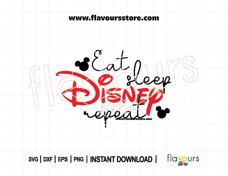 Eat Sleep Disney Repeat SVG quote design for Cricut and Silhouette – ideal for Disney-themed t-shirts, planners, mugs, and vinyl crafts.