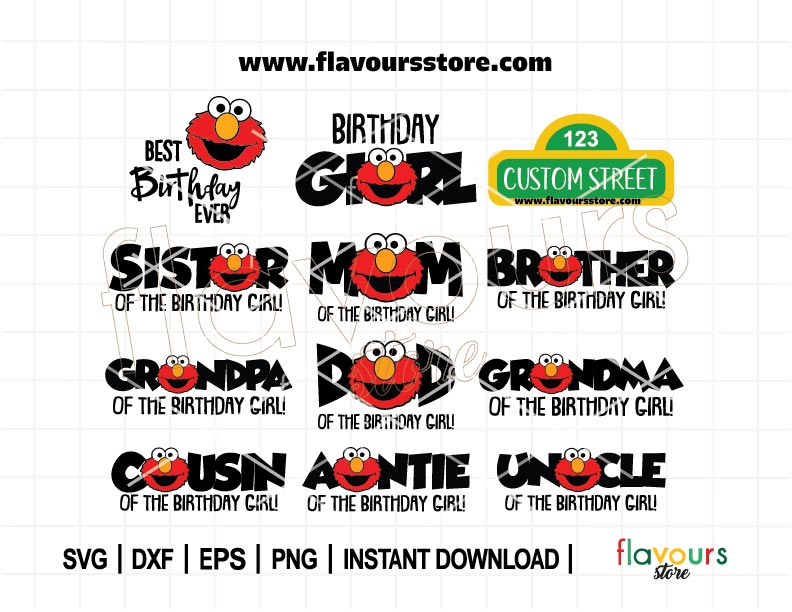 Elmo Birthday Girl SVG Bundle for Cricut and Silhouette, perfect for Sesame Street-themed birthday shirts, banners, and party decorations