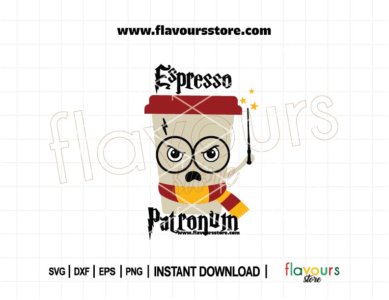 Funny Espresso Patronum SVG design with magical coffee cup and text – perfect for Harry Potter fans using Cricut or Silhouette
