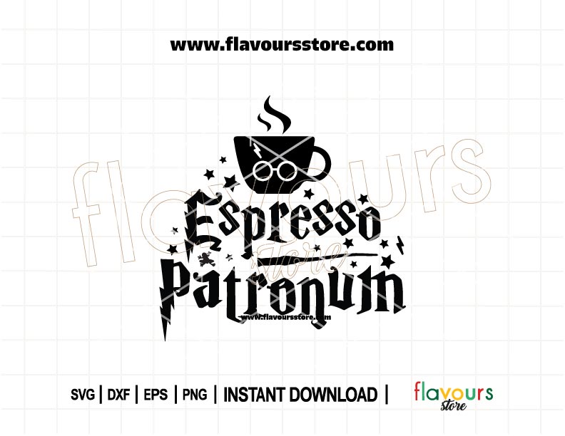 Espresso Patronum SVG design featuring a magical coffee pun, ideal for mugs, shirts, and gifts made with Cricut or Silhouette.