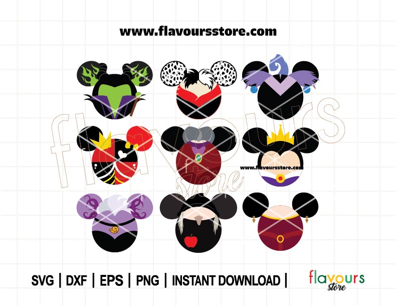 Female Villains Mouse Ears SVG Bundle, Enchanting Designs of Maleficent, Mother Gothel & More for Cricut, Must-Have for Villains Fans