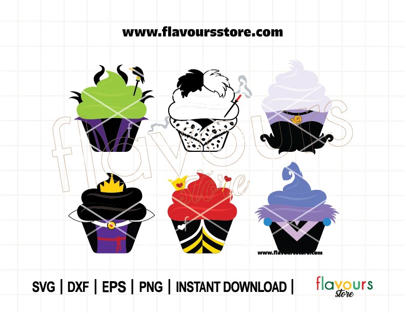 Female Villains Cupcakes Bundle, Disney Cupcakes, SVG Cut File Cricut