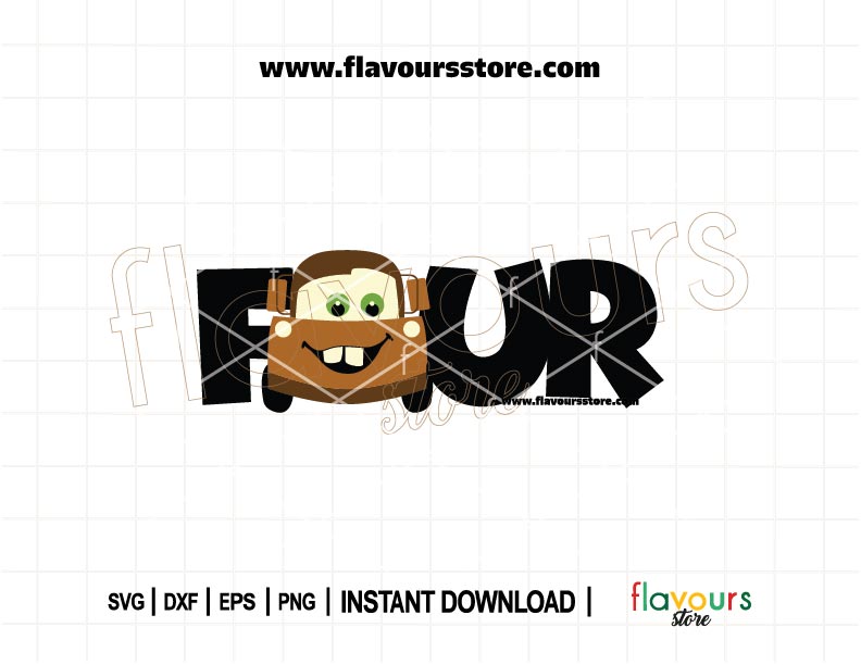 Four Tow Mater Cars SVG cut file for 4th birthday shirt or Cars party decor, instant download digital design