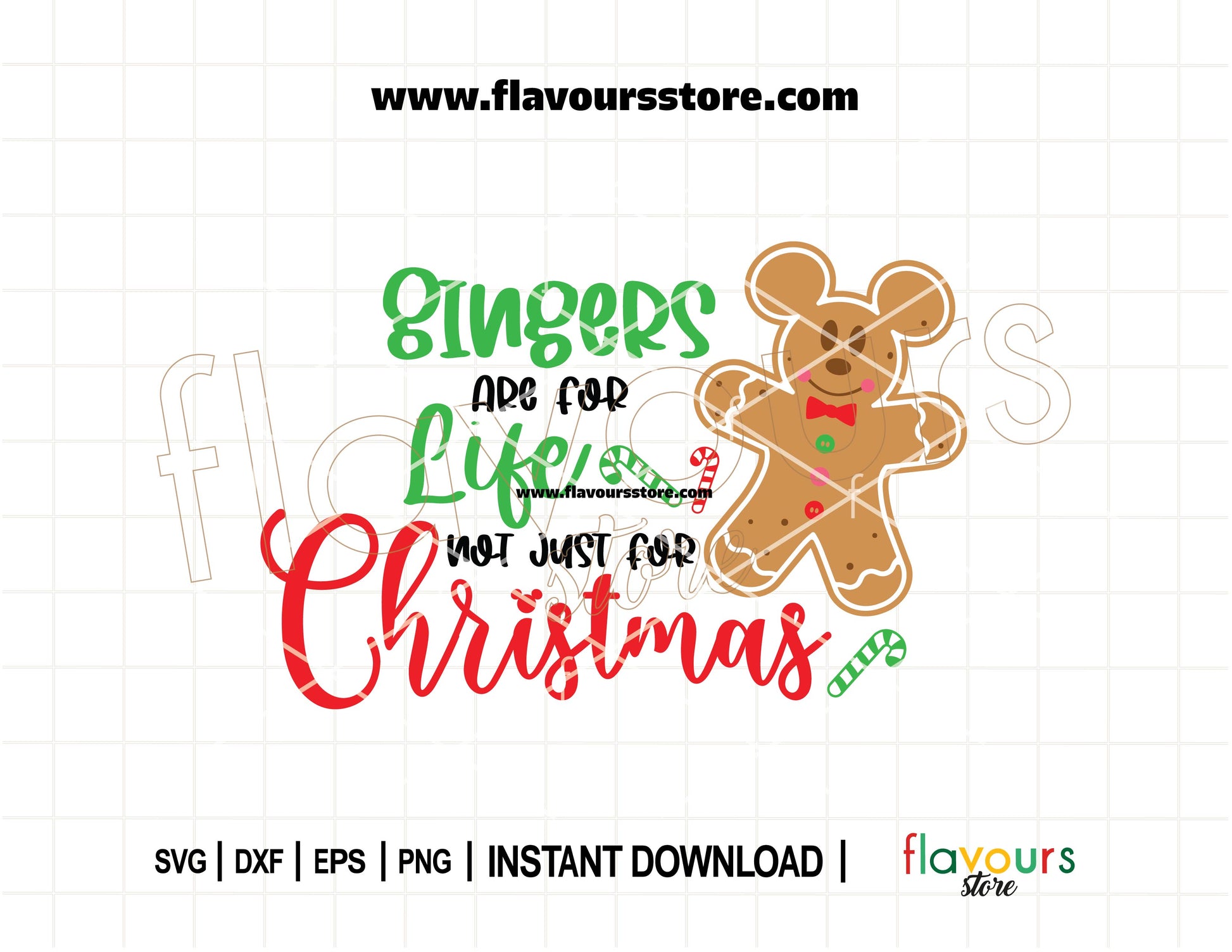 Cute gingerbread Mickey character with Santa hat and the phrase “Gingers Are for Life Not Just for Christmas” in a playful font – perfect for Disney-themed holiday crafts.