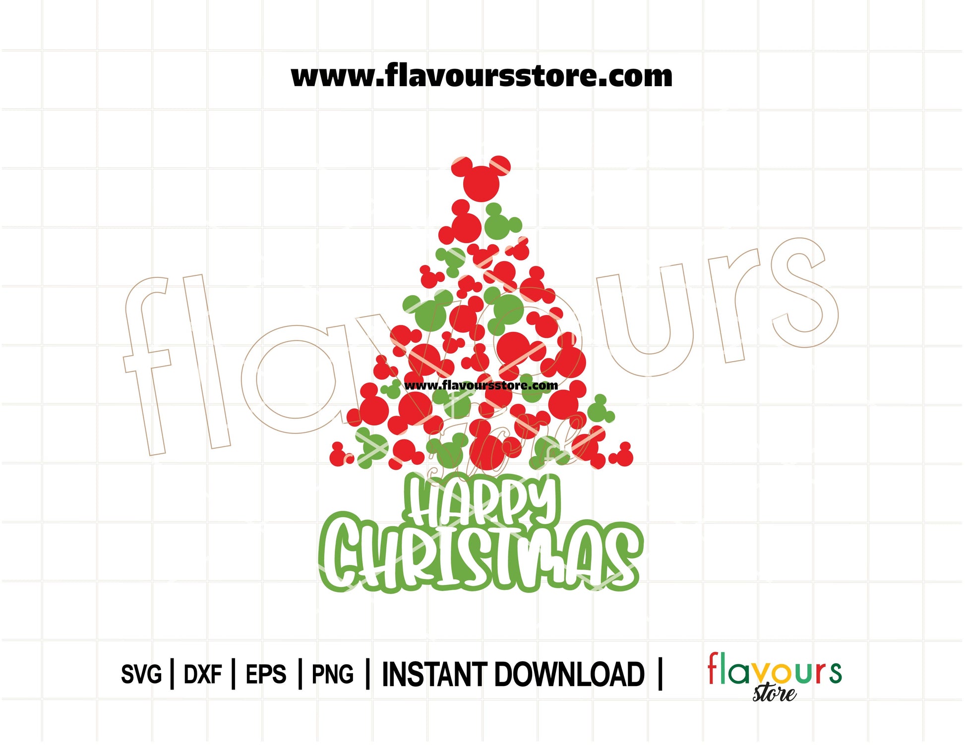 Mickey Mouse ears stacked into a festive Christmas tree with Happy Christmas text, perfect for Cricut holiday crafts.