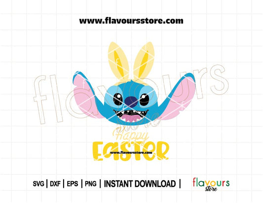 Happy Easter Stitch SVG with bunny ears – Disney-inspired cut file for Cricut, Silhouette, and spring DIY craft projects