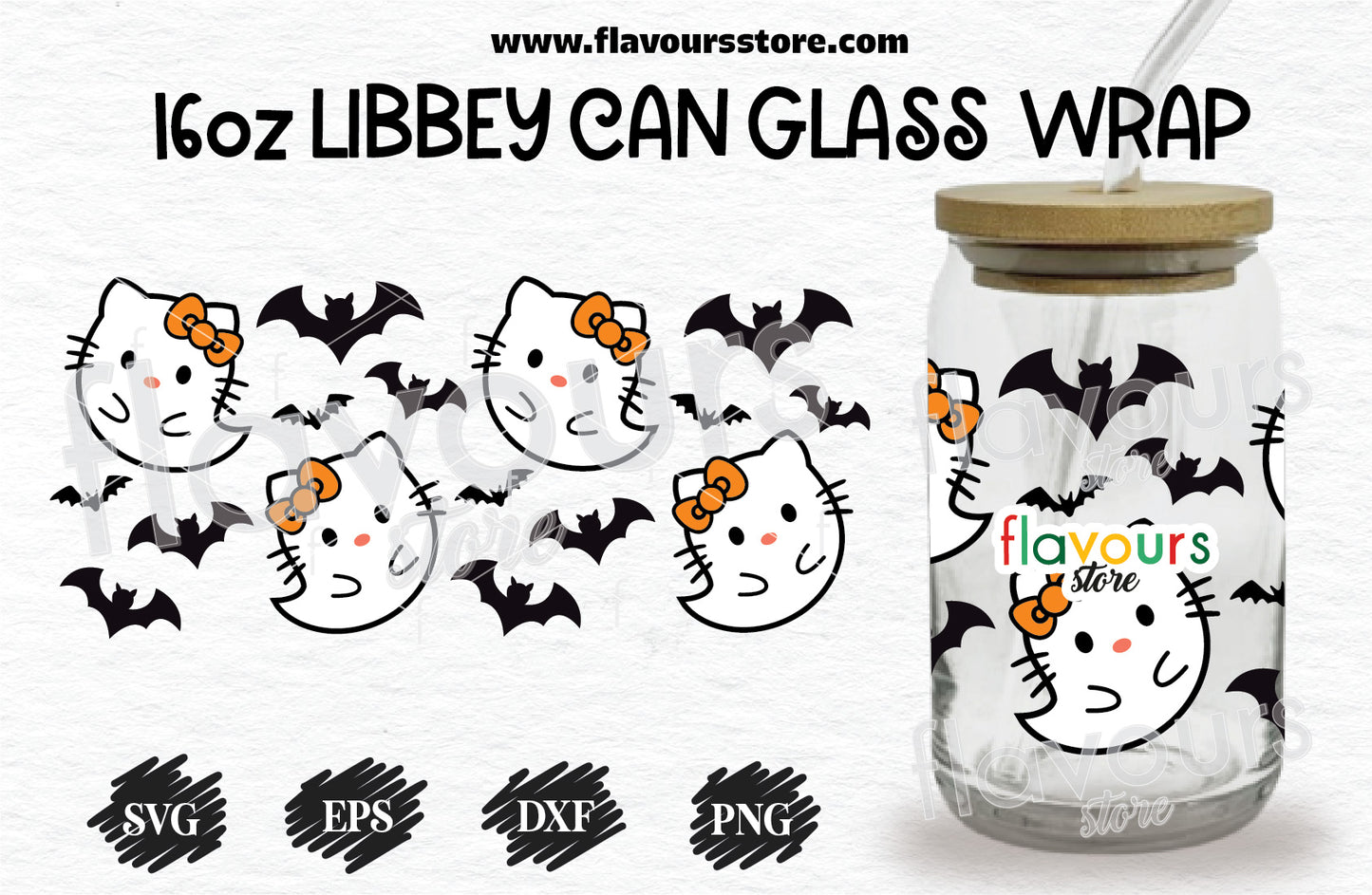 Hello Kitty Ghost Svg, Halloween Svg, 16oz Libbey Can Cup Wrap, Libbey Wrap Svg