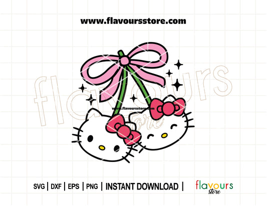 Hello Kitty Coquette Cherry SVG – Kawaii pink bow Sanrio cut file for Cricut and Silhouette crafts
